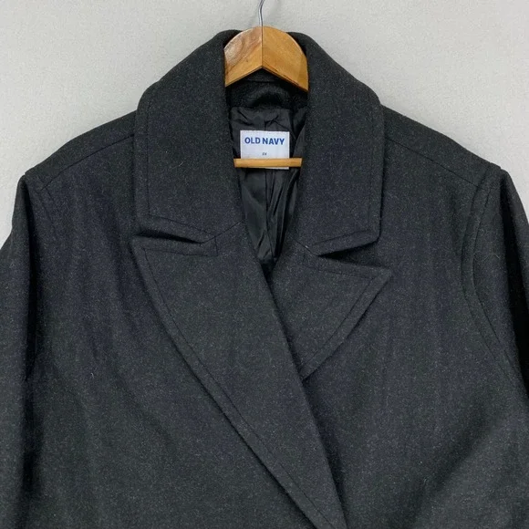 Old Navy‎ Pea Coat Womens 2X Gray Heathered Double Breasted Viscose Preppy - Picture 2 of 8